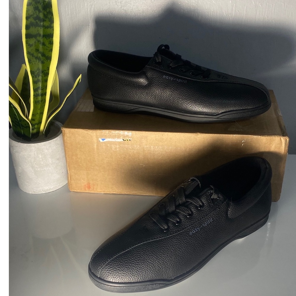 Easy‎ Spirit AP 1 Womens Walking Shoes Black Leather Lace Up Sneakers 9.5N